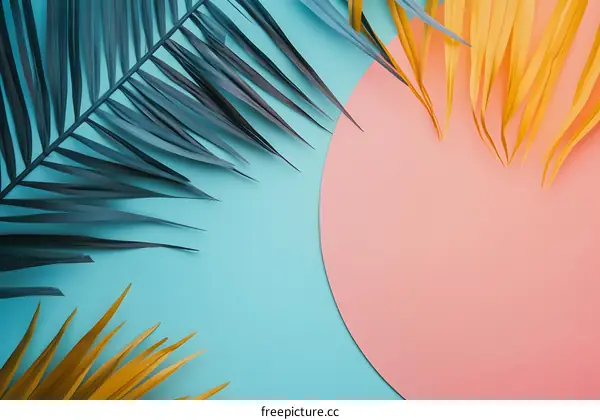 Tropical Palm Leaf Background with Colorful Pastel Colors
