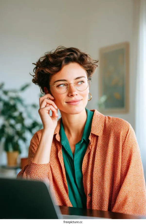 Woman Working on Laptop in Casual Outfit