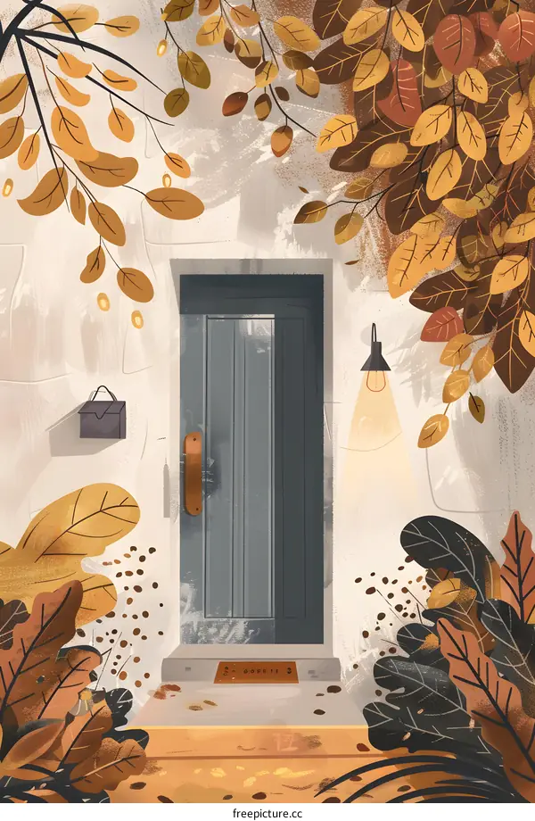 Autumn Leaves  Doorway Illustration