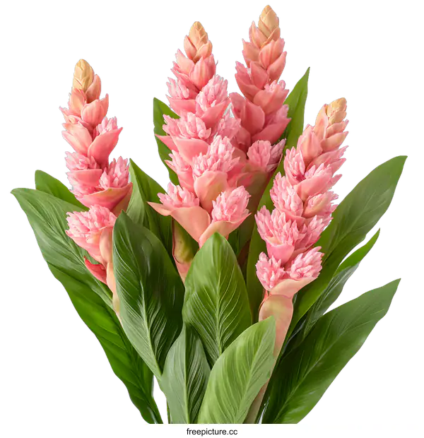 [Transparent Background PNG]Pink Torch Ginger Flowers with Green Leaves