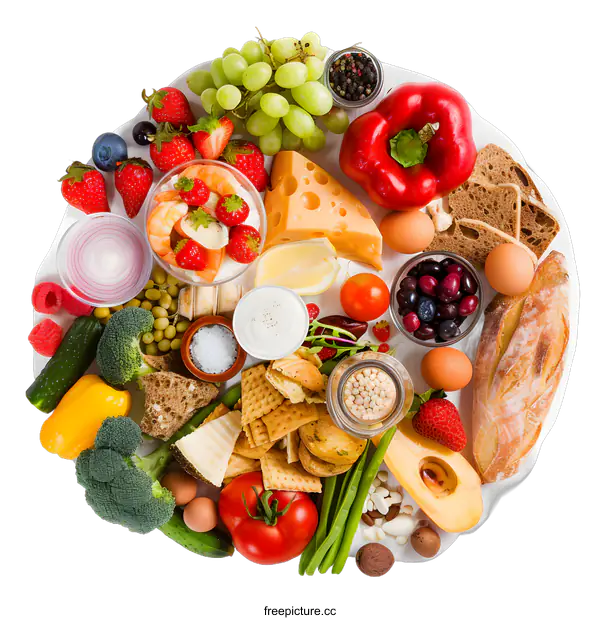 [Transparent Background PNG]Variety of Food Products Arranged on a White Surface