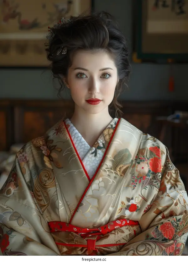 Portrait of a beautiful woman in a kimono