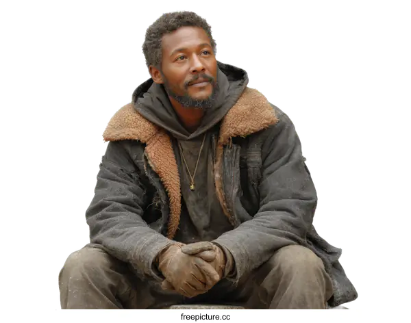 [Transparent Background PNG]African American Man in Worn Clothing