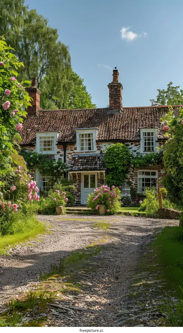 Stone cottage with flowers