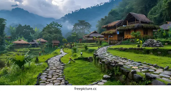 Tranquil Village Path Amidst Rice Terraces