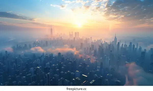 New York City skyline with clouds and golden light