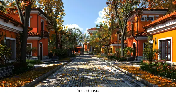 Autumn Street with Colorful Buildings