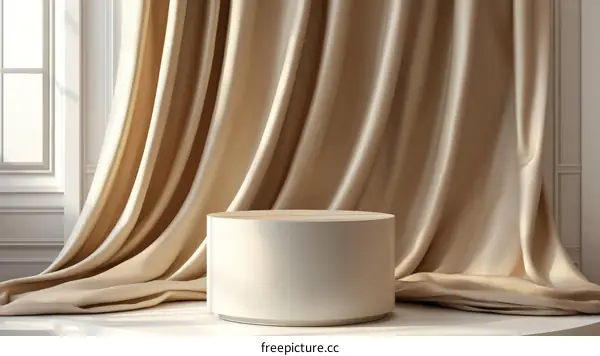 Elegant Beige Curtain Display with Round Pedestal