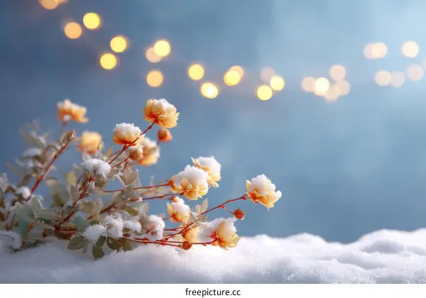 Winter Snow Scene with Delicate Flowers