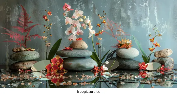 Still Life Orchid and Rocks