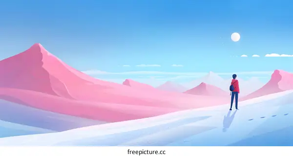 Man Standing on Mountain Top Looking at the Landscape