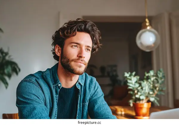Thoughtful Caucasian Man Contemplation Indoor Portrait