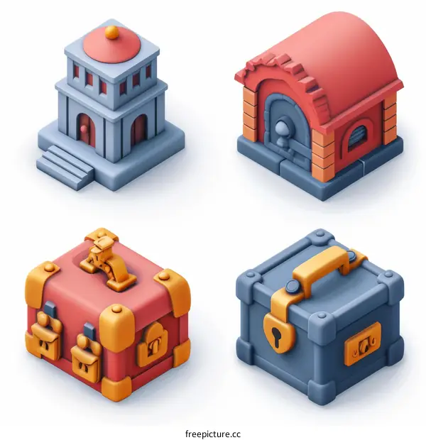 isometric 3d building house home icon set