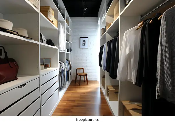 Modern Walk-in Closet with White Cabinets