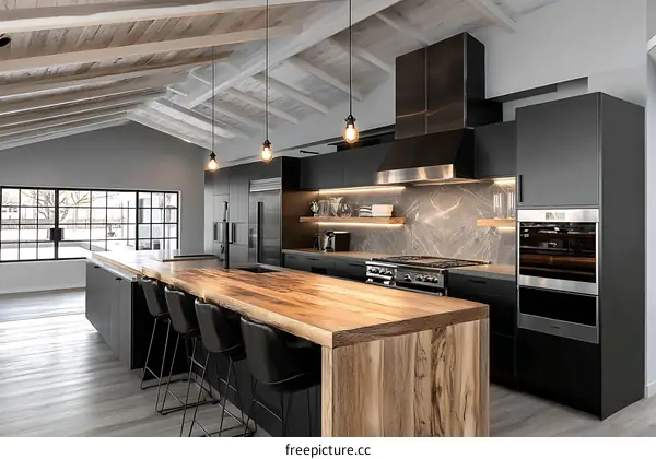 Modern Farmhouse Kitchen with Wooden Island