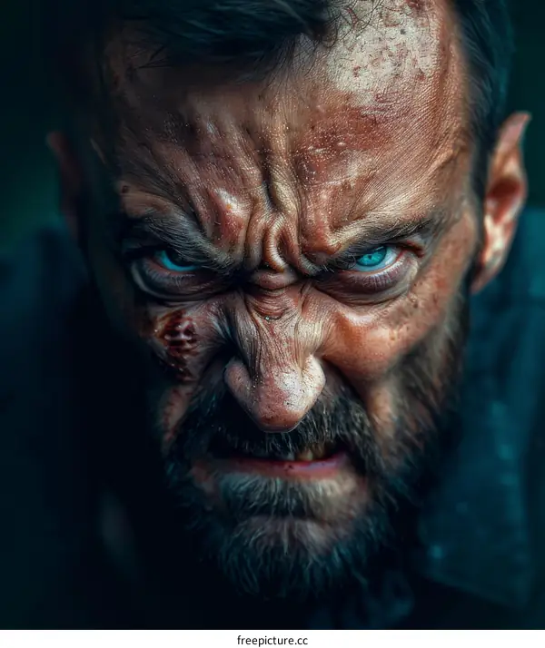 Close-up Angry Man Face Portrait