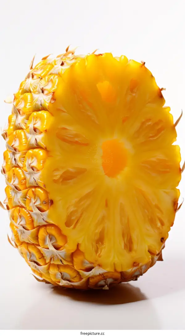 Half of a ripe pineapple with yellow flesh