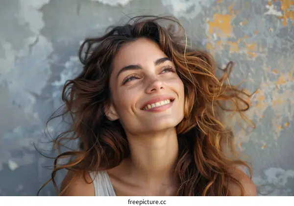 Smiling Woman with Beautiful Curly Hair