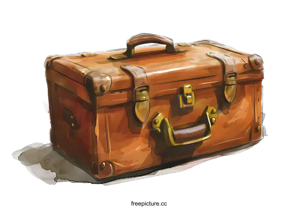 [Transparent Background PNG]Vintage Watercolor Illustration of a Brown Suitcase