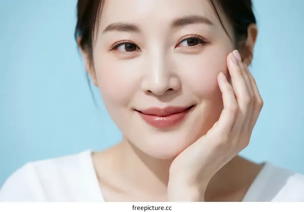 Close-up portrait of young woman with natural skincare