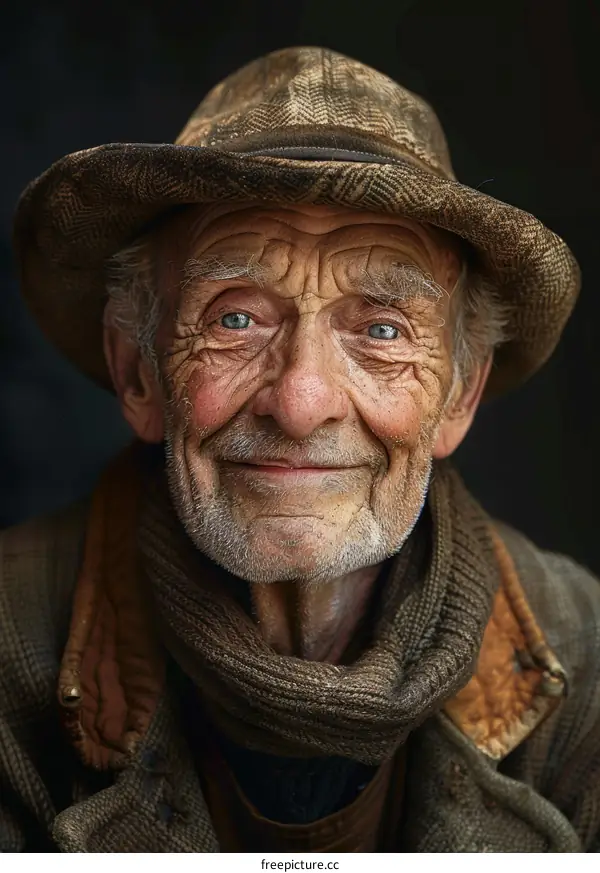 Portrait of a Smiling Elderly Man in a Hat