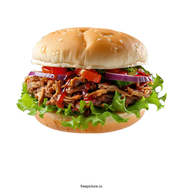 [Transparent Background PNG]Pulled pork sandwich with fresh vegetables