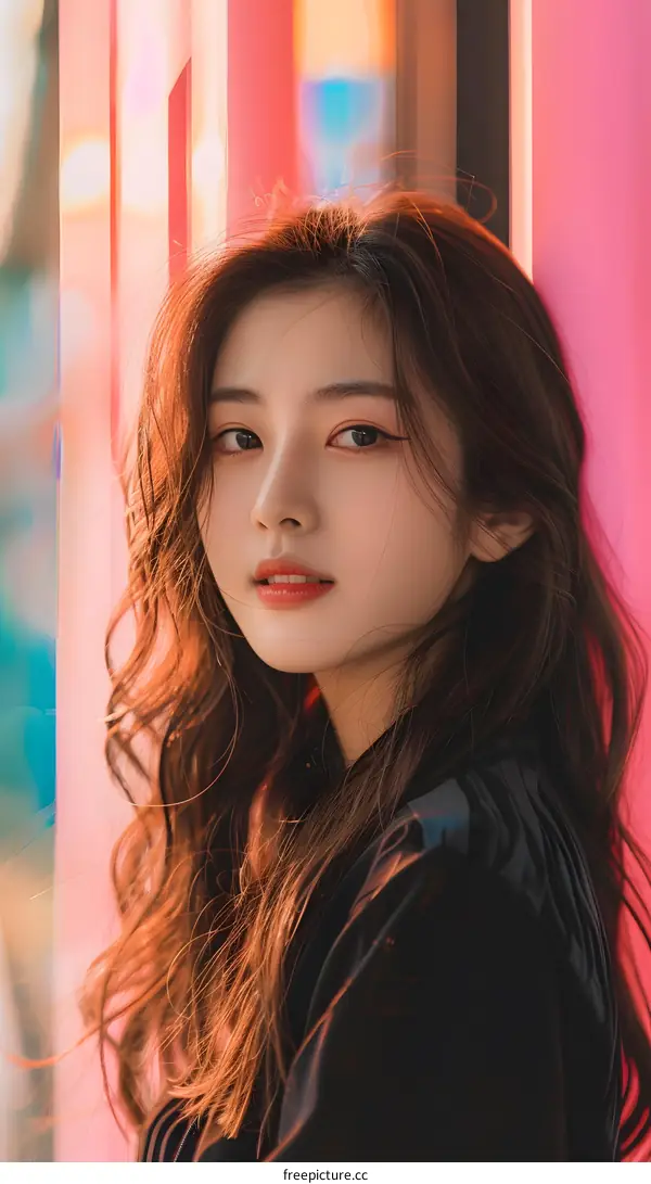 Portrait of a Young Asian Woman with Long Brown Hair