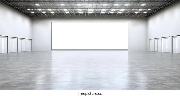 Empty Exhibition Hall With White Screen