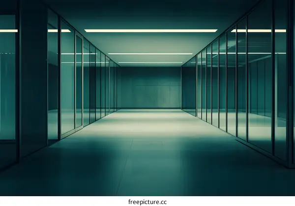 Empty Modern Office Hallway with Glass Walls