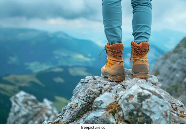 alone hiker standing on the top of the mountain enjoying the view