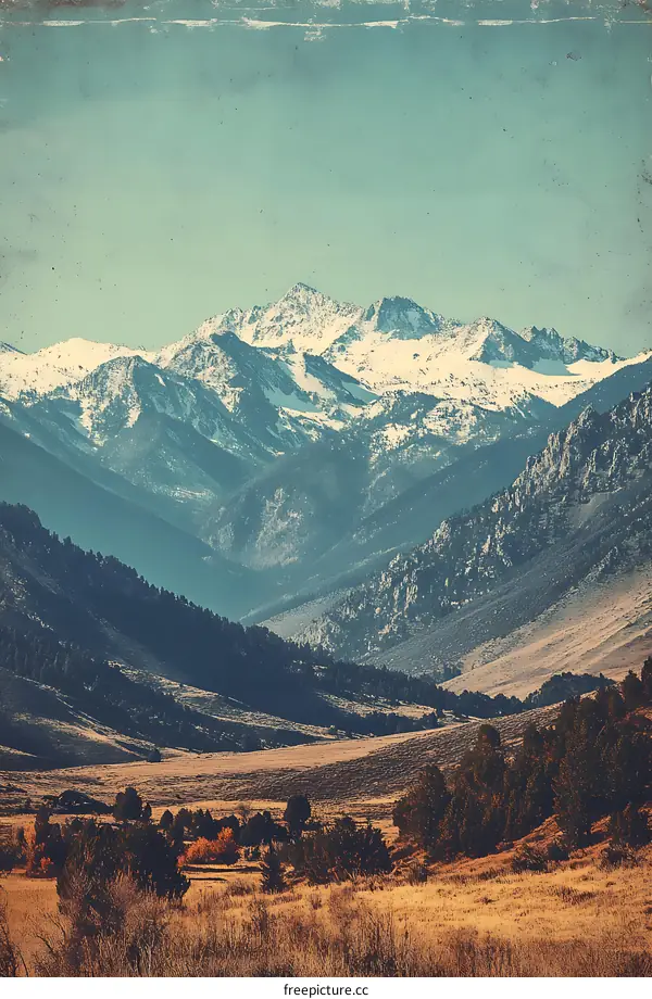 Vintage Landscape Photo of Mountains with Snow