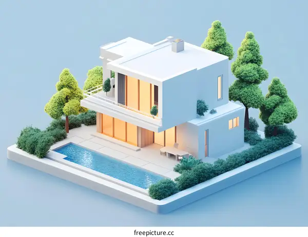 Modern Minimalist House with Swimming Pool and Lush Greenery