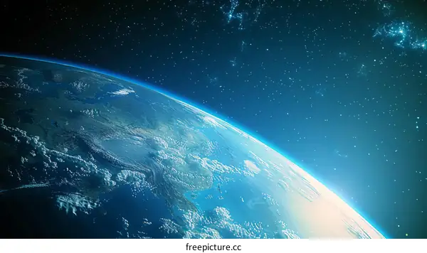 Earth from space showing the curvature of the Earth and the atmosphere