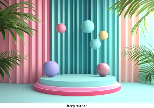 Pastel Geometric Display Podium with Colorful Ornaments