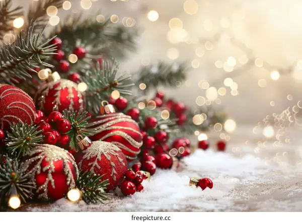 Red and Gold Christmas Ornaments with Snowflakes