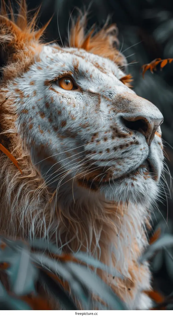 Rare White Lion with Orange Eyes Close-up Photo
