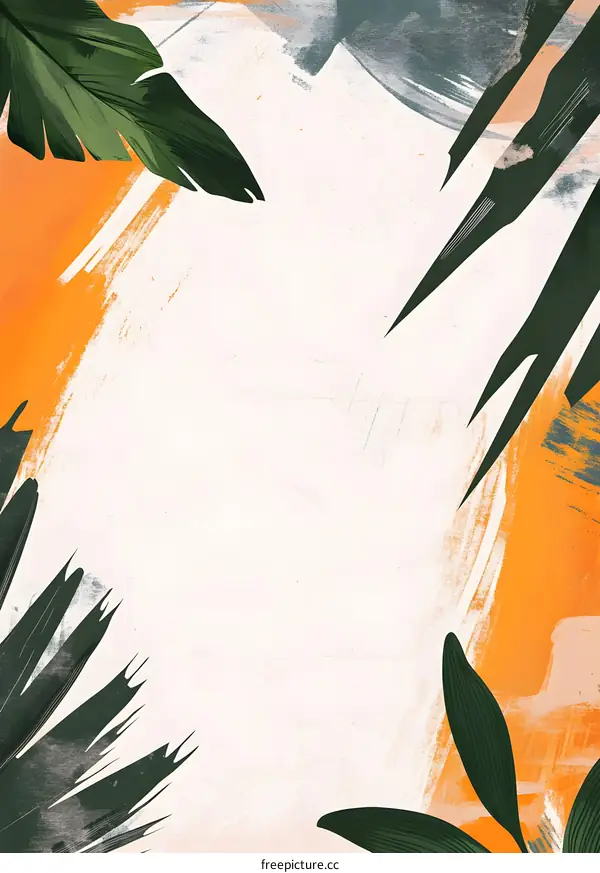 Tropical Leaves Watercolor Painting Abstract Background
