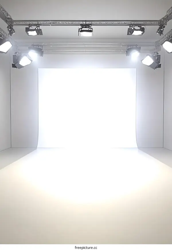 White Backdrop Photography Studio With Multiple Lights