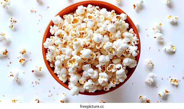 Popcorn in an Orange Bowl on White Background