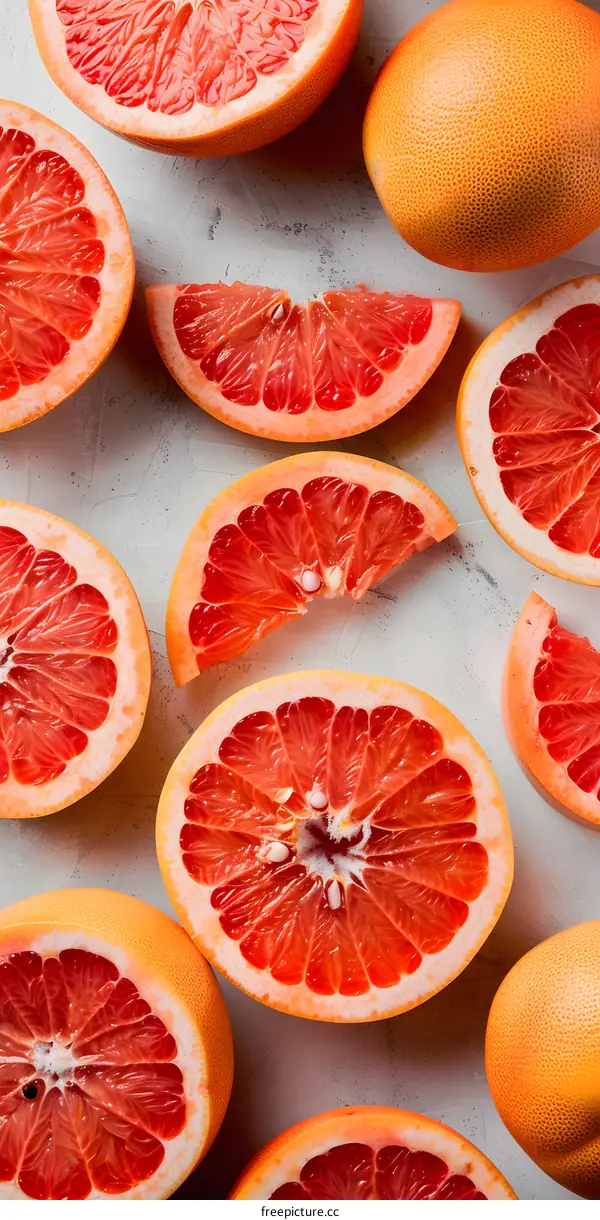 Fresh Grapefruit Slices On White Background