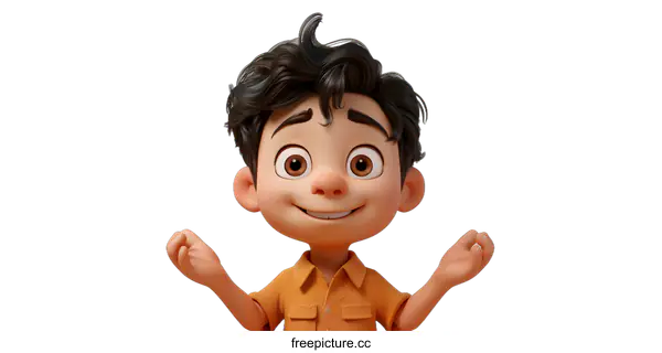 [Transparent Background PNG]Smiling Cartoon Boy on a Plain Background