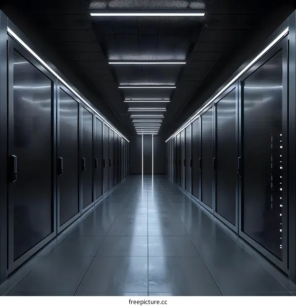 Futuristic Technology Server Room With Glowing Lights