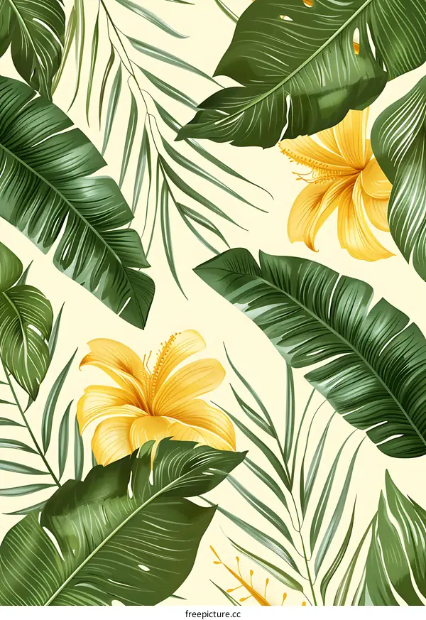 Tropical Leaves and Flowers Pattern Design