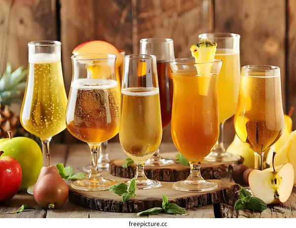 Variety of Cider Drinks With Fruits