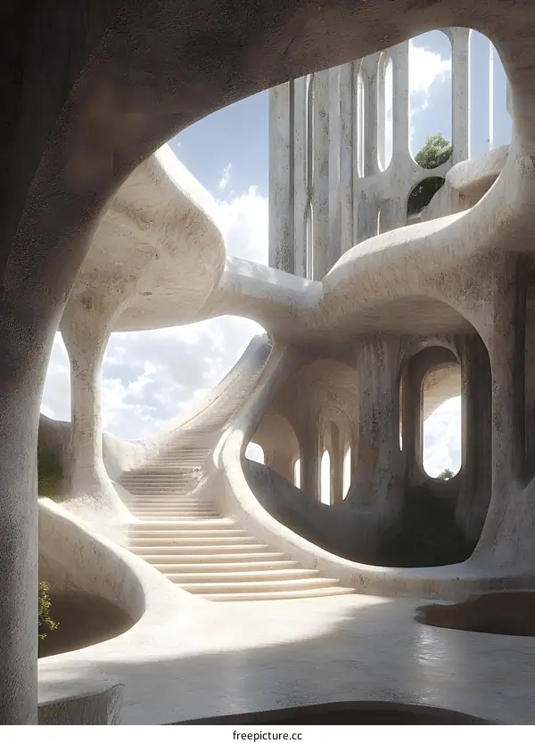 Abstract Stone Building With Stairs And Arches