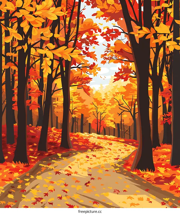 Autumn Forest Path with Fallen Leaves
