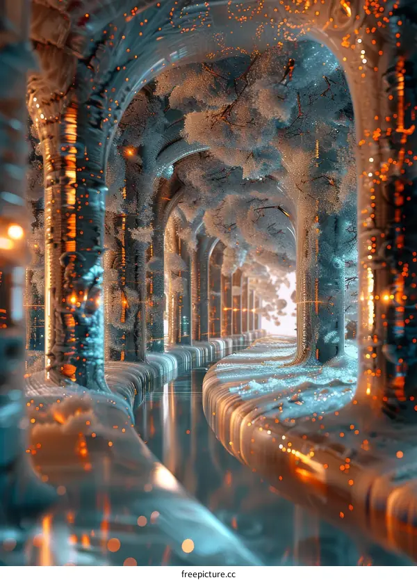 Glowing Trees in a Crystal Cave