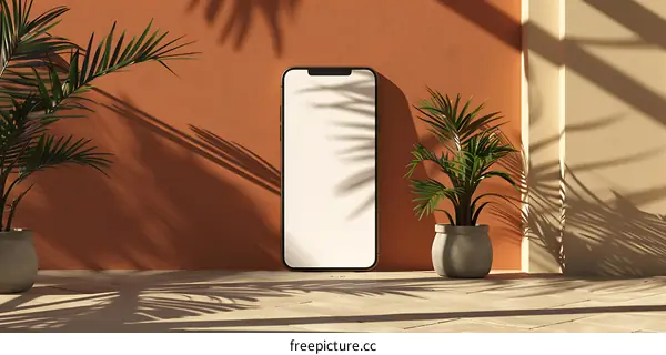 Minimalist Phone Mockup with Palm Trees and Shadows
