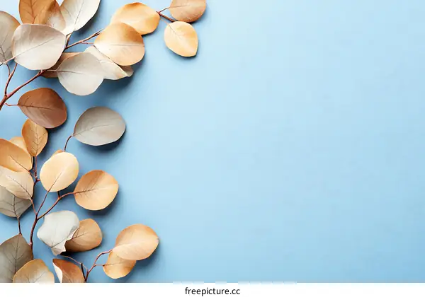 Dried Eucalyptus Leaves on Light Blue Background