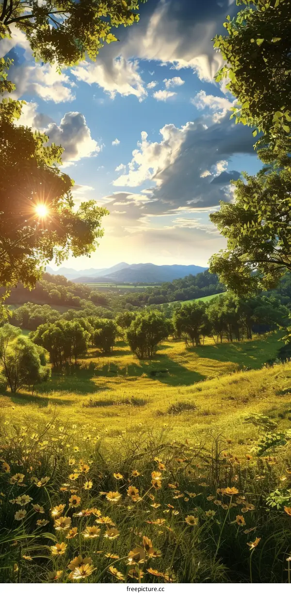 Golden Hour Idyllic Rural Scenery under the Sunlight